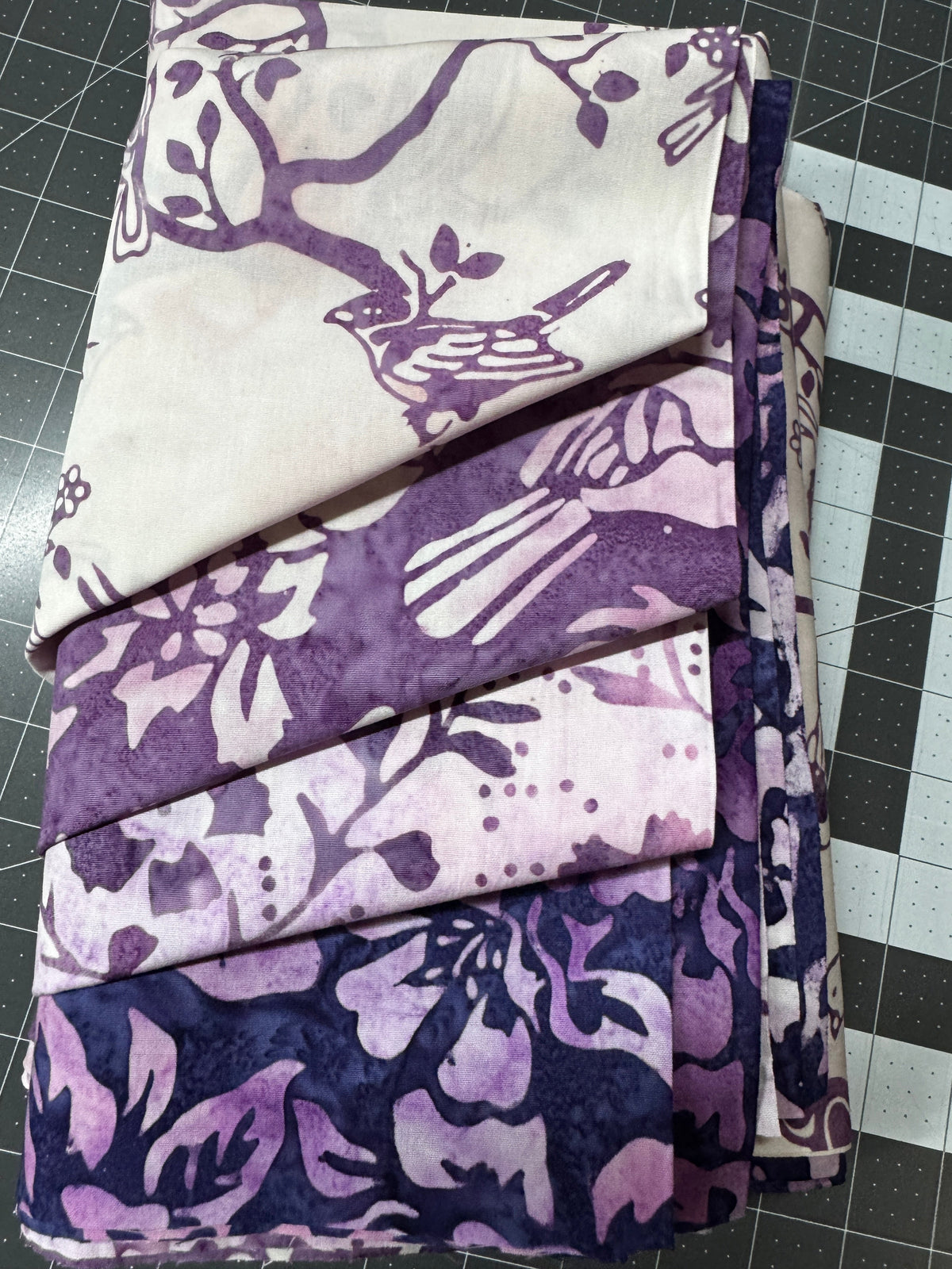 Bakyard Bird Batik Bundle Purple Riley Blake 4 Halfs