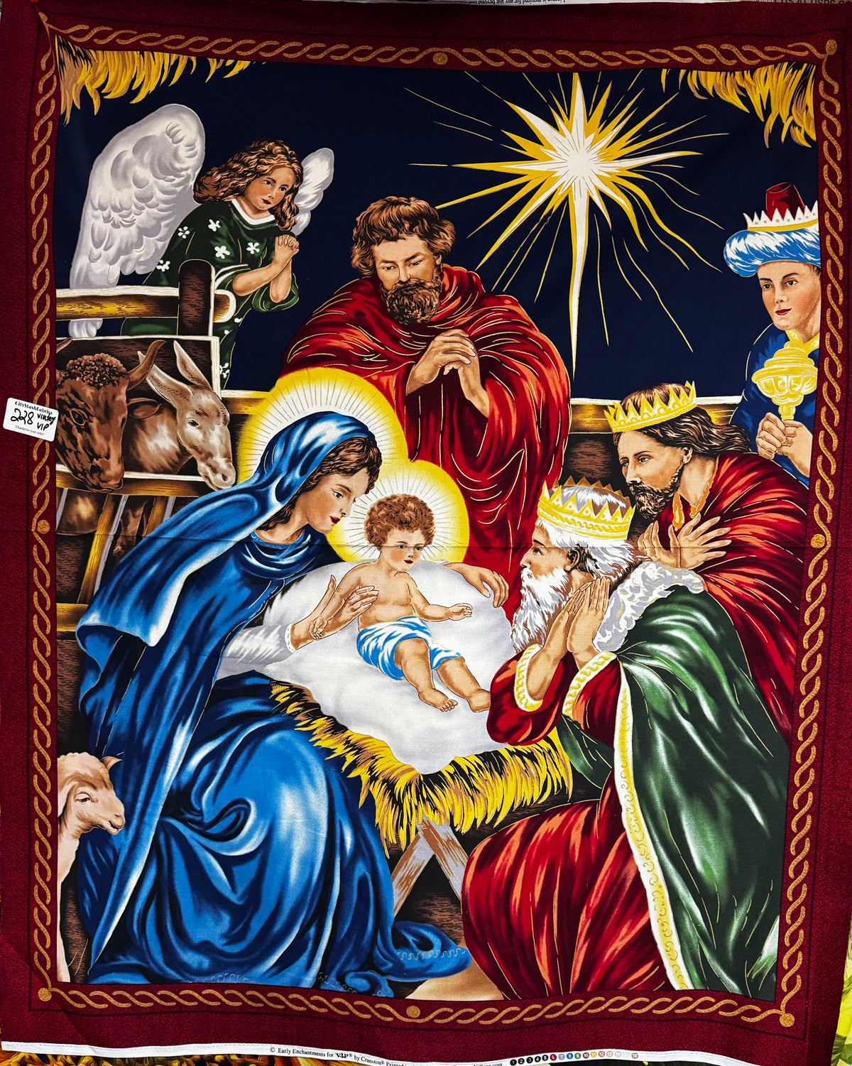 VIP Cranston Vintage Giulded Gold Nativity Panel 1yd 228P