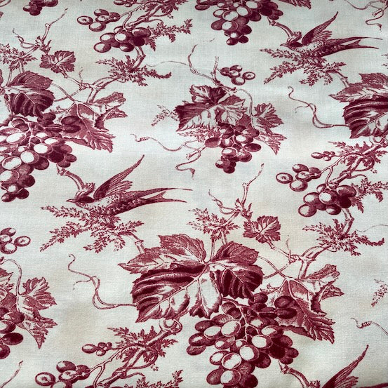 Christmas Remembered Birds Grapes Red Washington Street Studio / P&B Textiles 4715/26648RED1 By the Half Yard