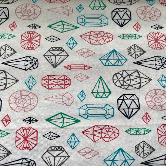 What A Gem Floating Gems White/Multi Camelot Fabrics CAM8140603/2 By the Half Yard