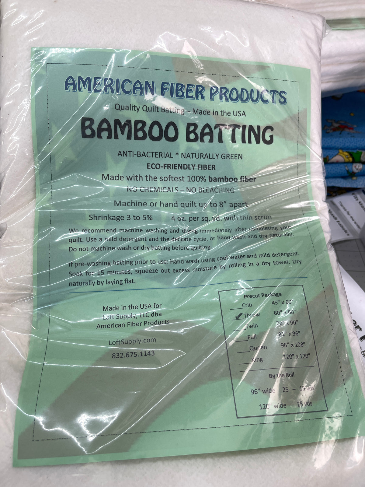 American Fiber Products 100% Bamboo Batting 60"X60"