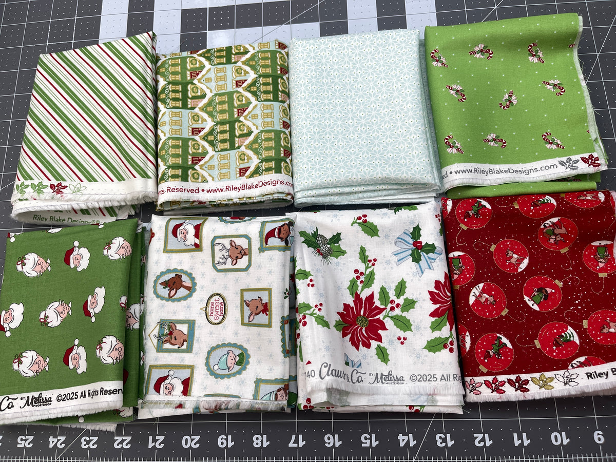 8 Fat Quarter Bundle Claus & Co WHITE Riley Blake 65M