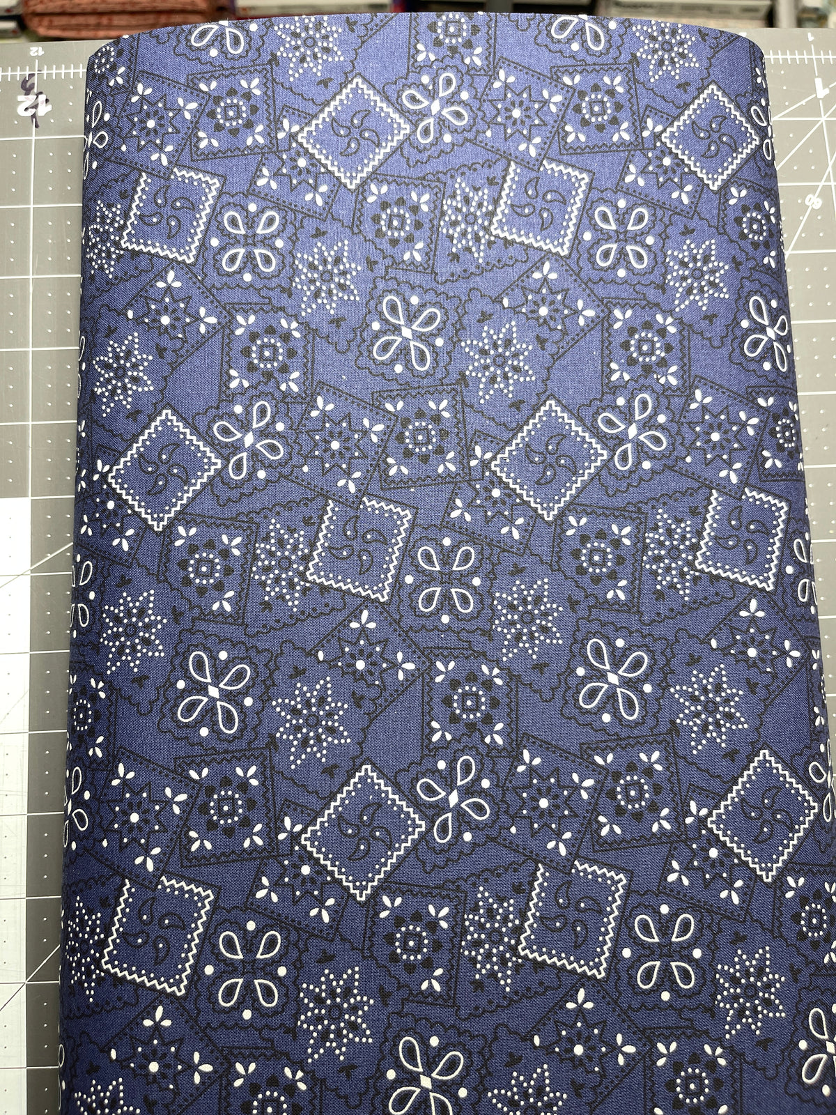 Country Western Bandana Print Toss Navy Blue 100% Cotton 15 Yard Bolt