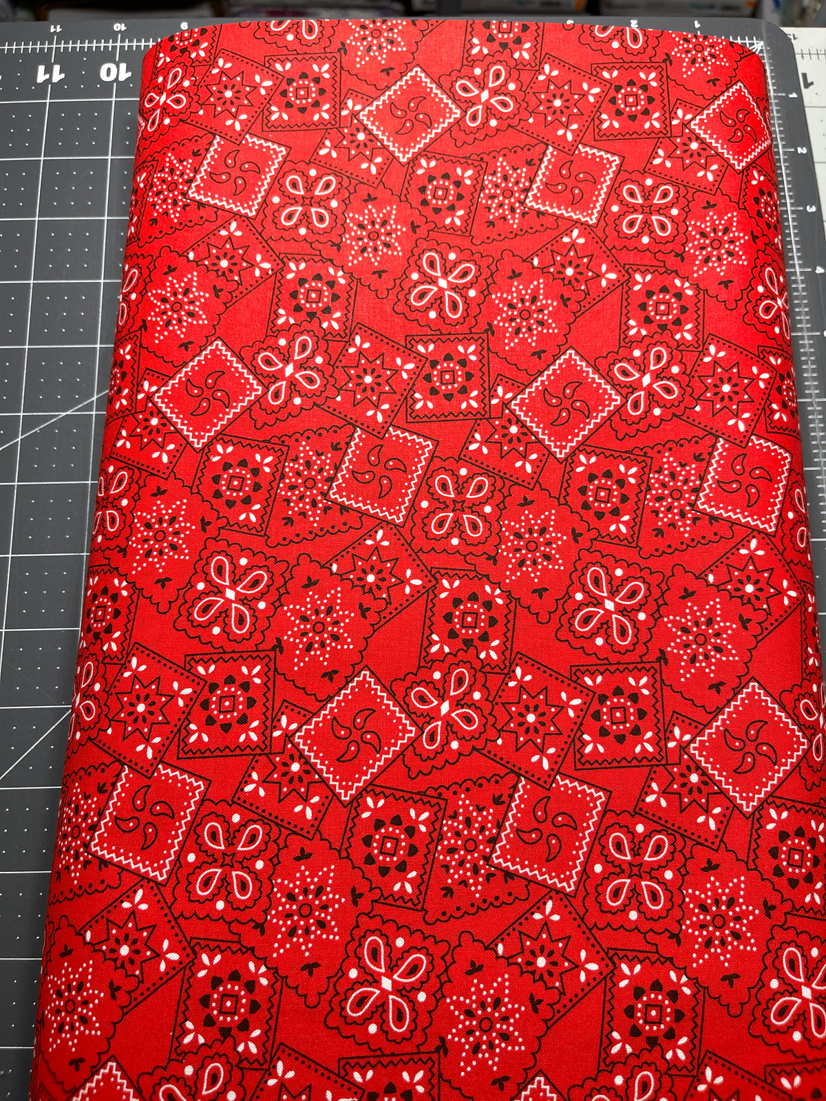 Country Western Bandana Print Toss Red 100% Cotton 15 Yard Bolt