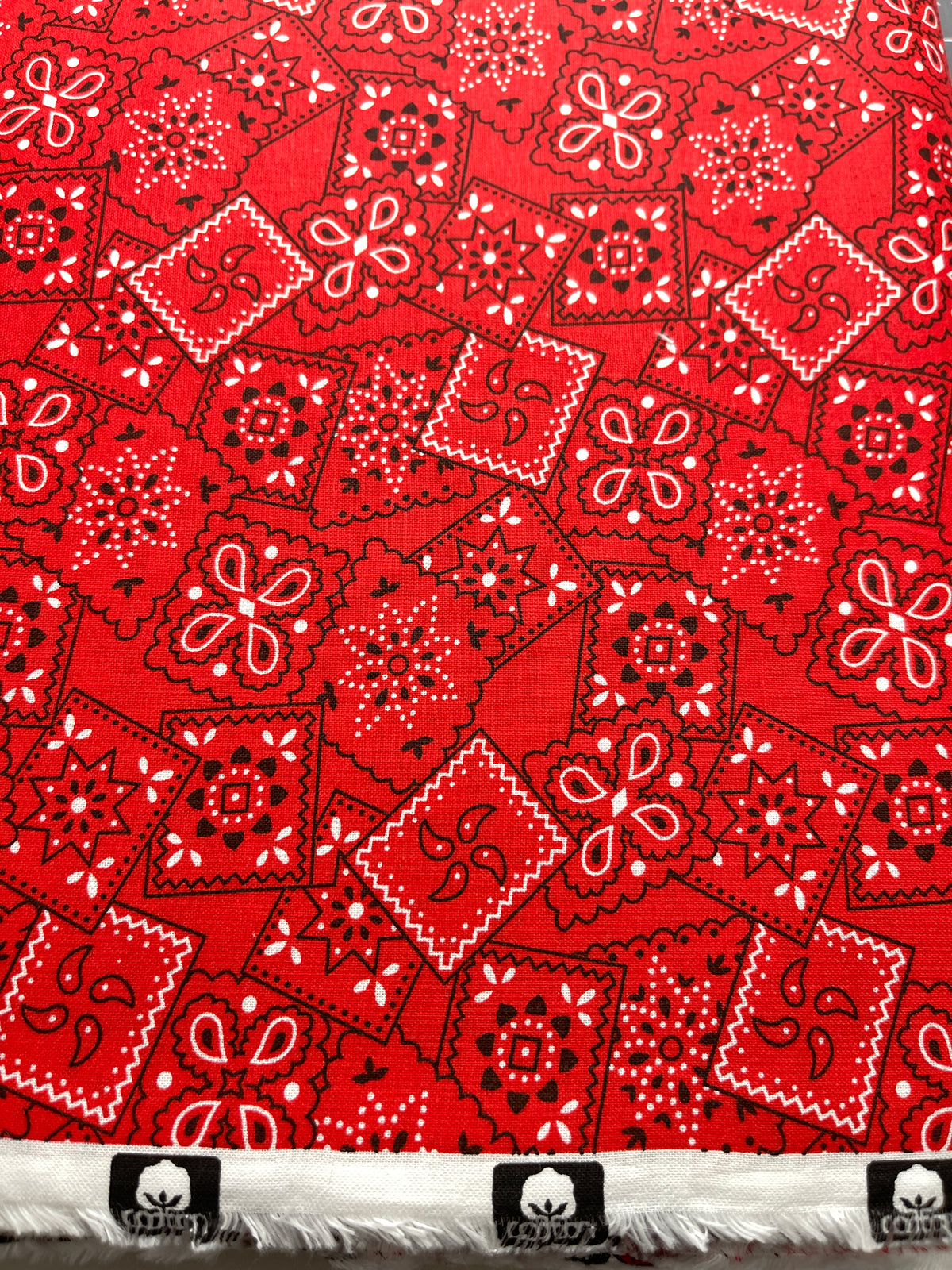 Country Western Bandana Print Toss Red 100% Cotton 15 Yard Bolt