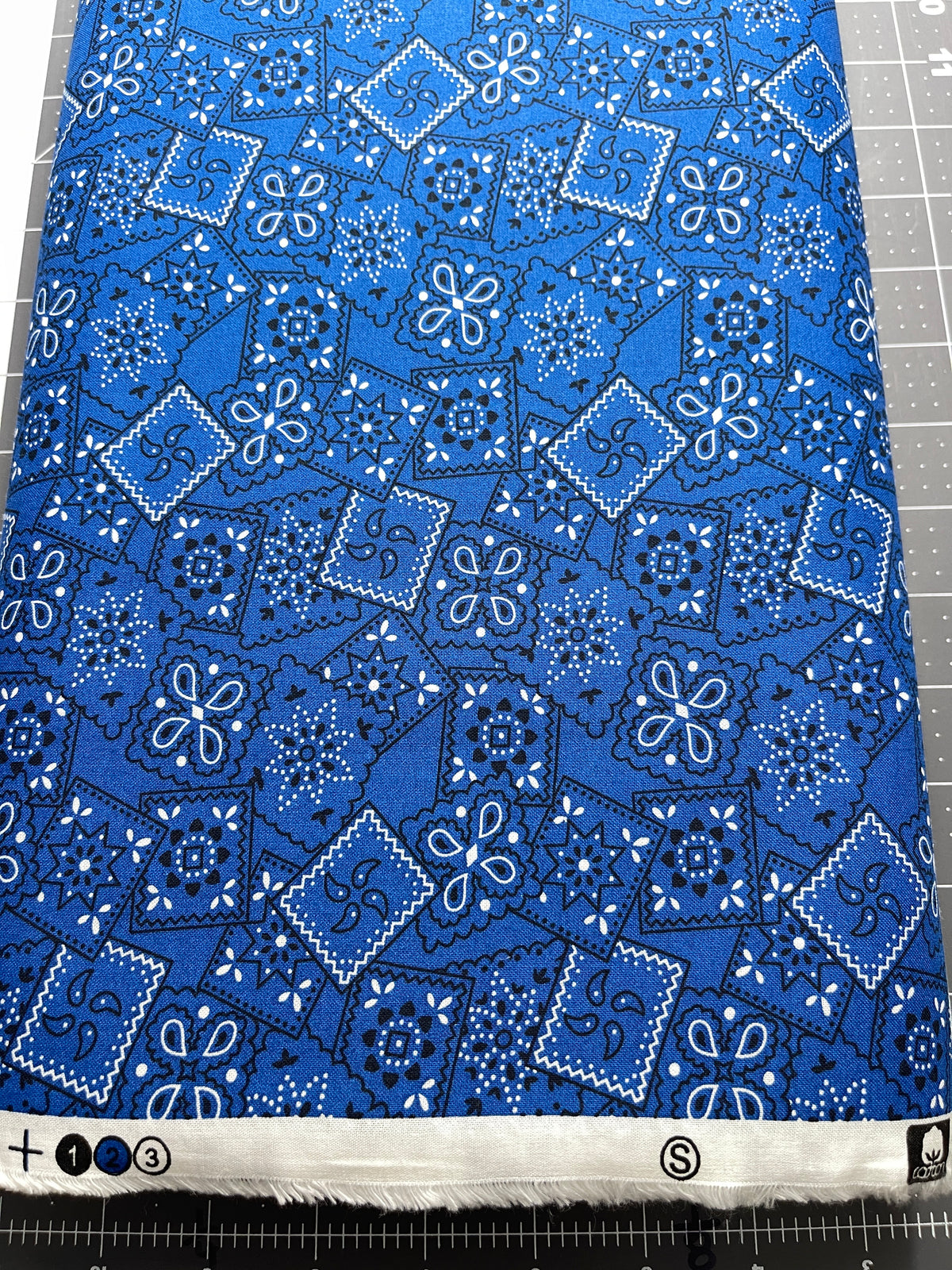 Country Western Bandana Print Toss Blue 100% Cotton 15 Yard Bolt