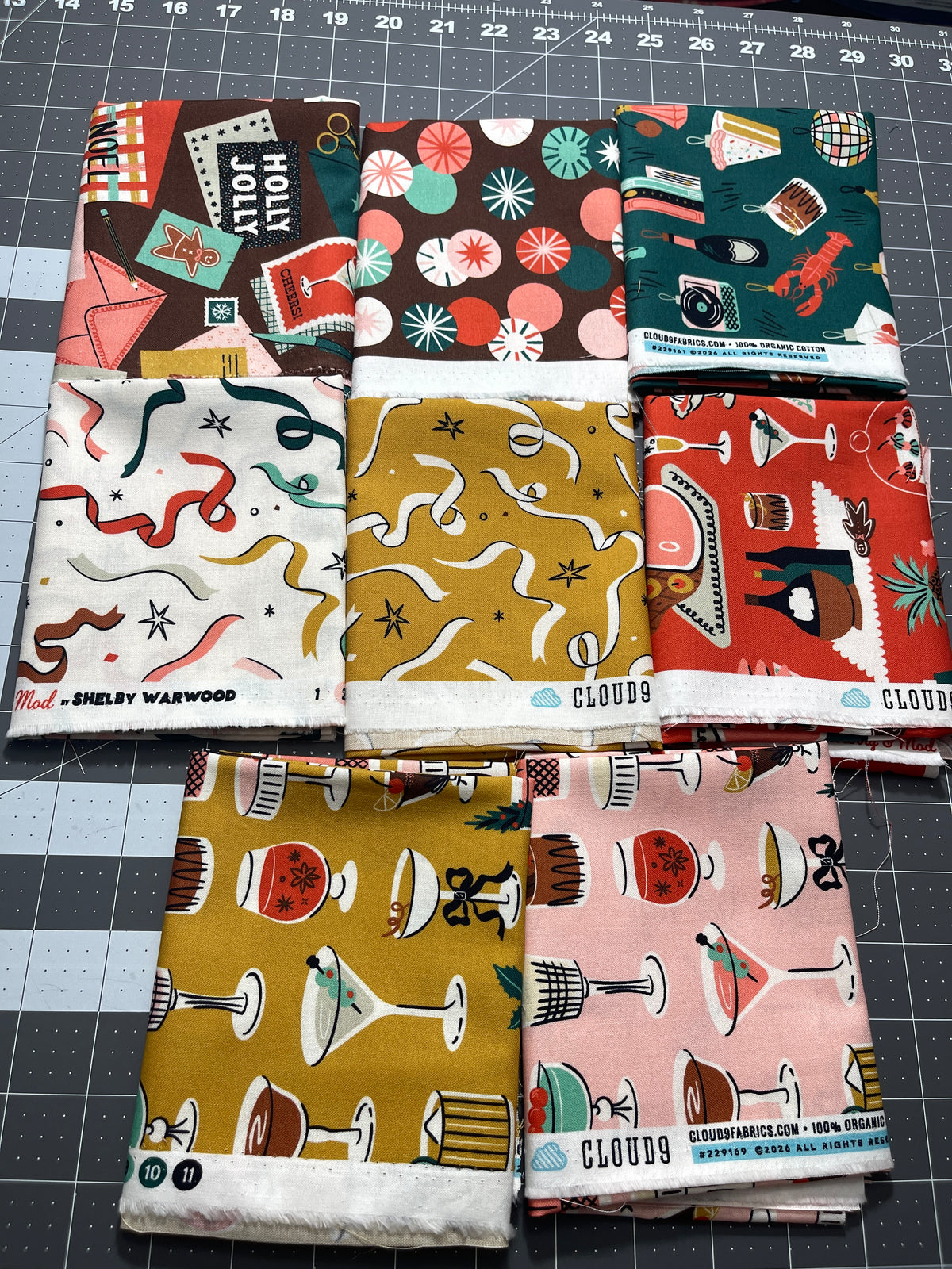 8 Fat Quarter bundle Merry & Mod Shelby Warwood Cloud 9 Fabric 142Q
