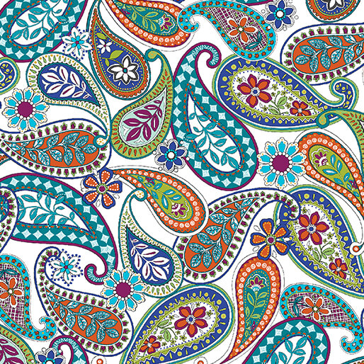 INSPIRE PAISLEY WHITE/MULTI  PAINTED SKY STUDIO BENARTEX 13314M09B HALF YARD