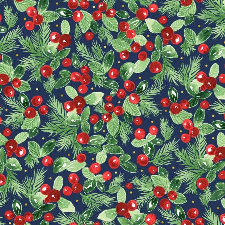 Joyful Berry Branches Dark Blue JOYF05891DB Sara Berenson P&B Half Yard