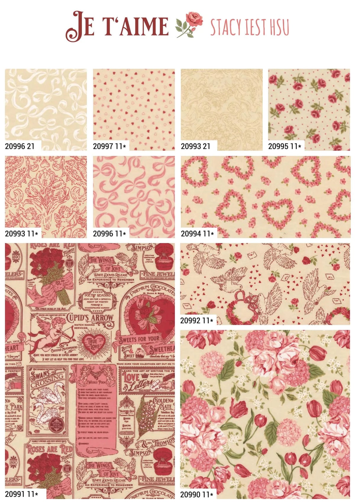 Je Taime 5" Charm Pack 20990PP 42 Pcs Stacy Iest Hsu Moda Fabrics