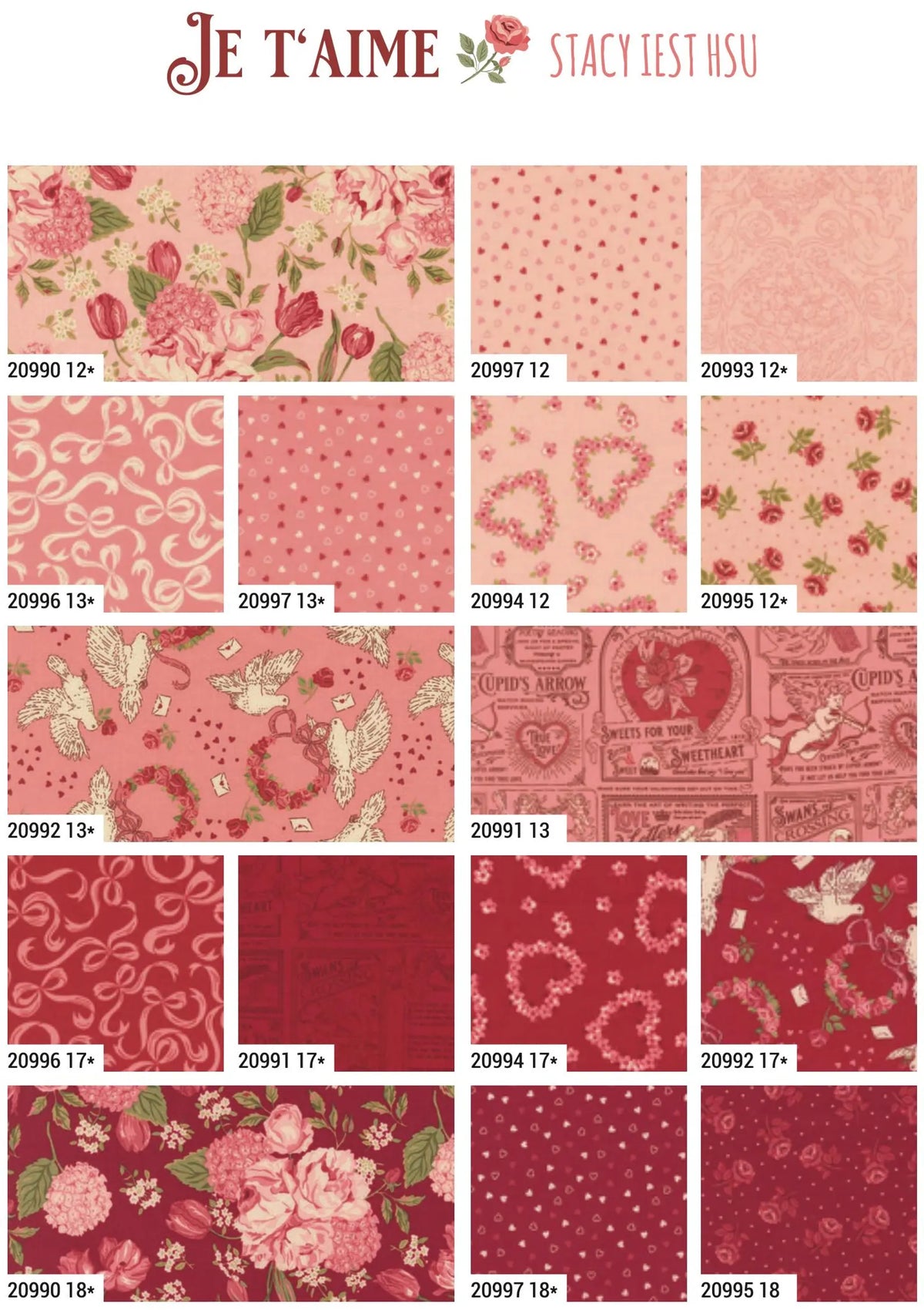 Je Taime 5" Charm Pack 20990PP 42 Pcs Stacy Iest Hsu Moda Fabrics