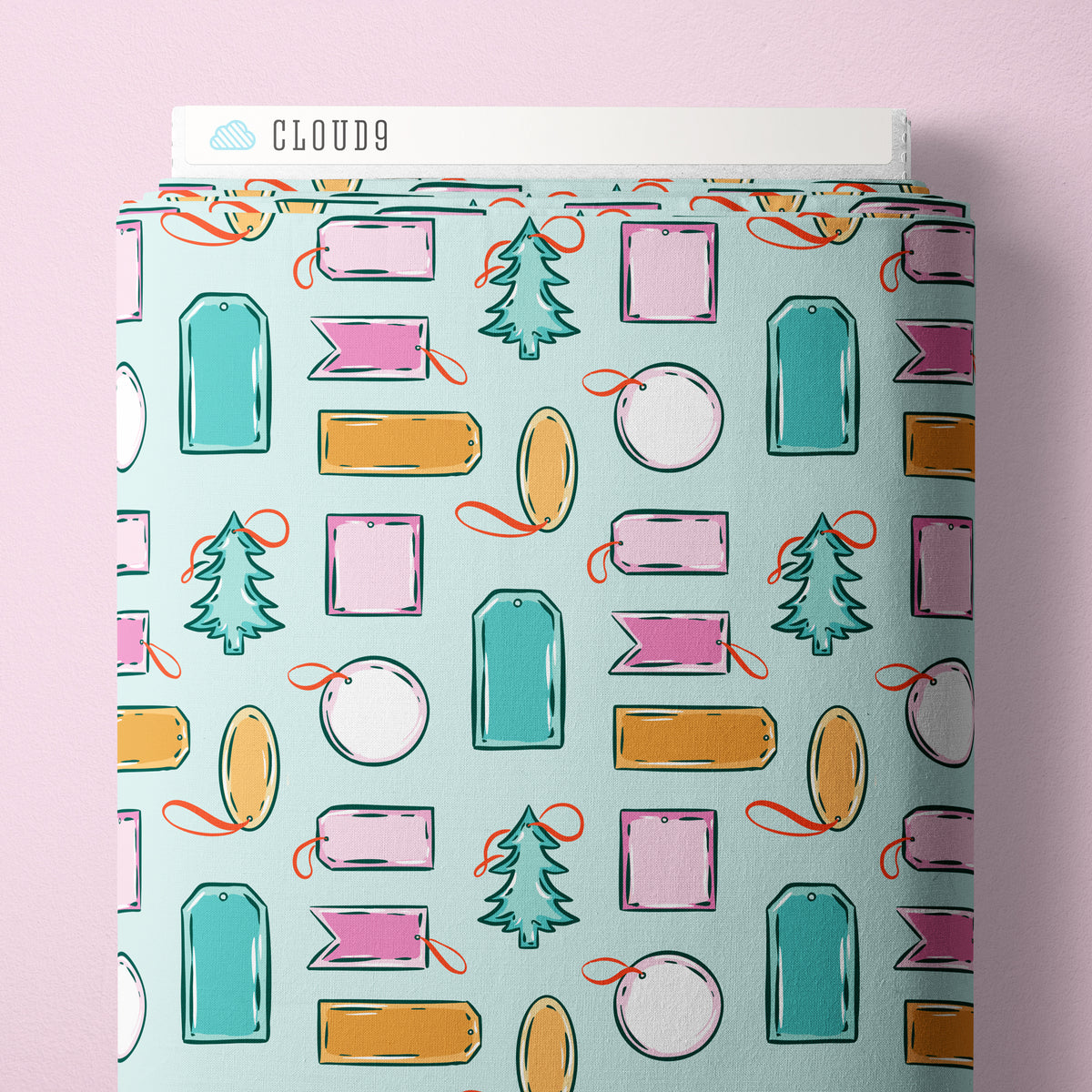 Jolly Tidings 229206 Christmas Tags Turquoise Whim & Joy Cloud9 Half Yard