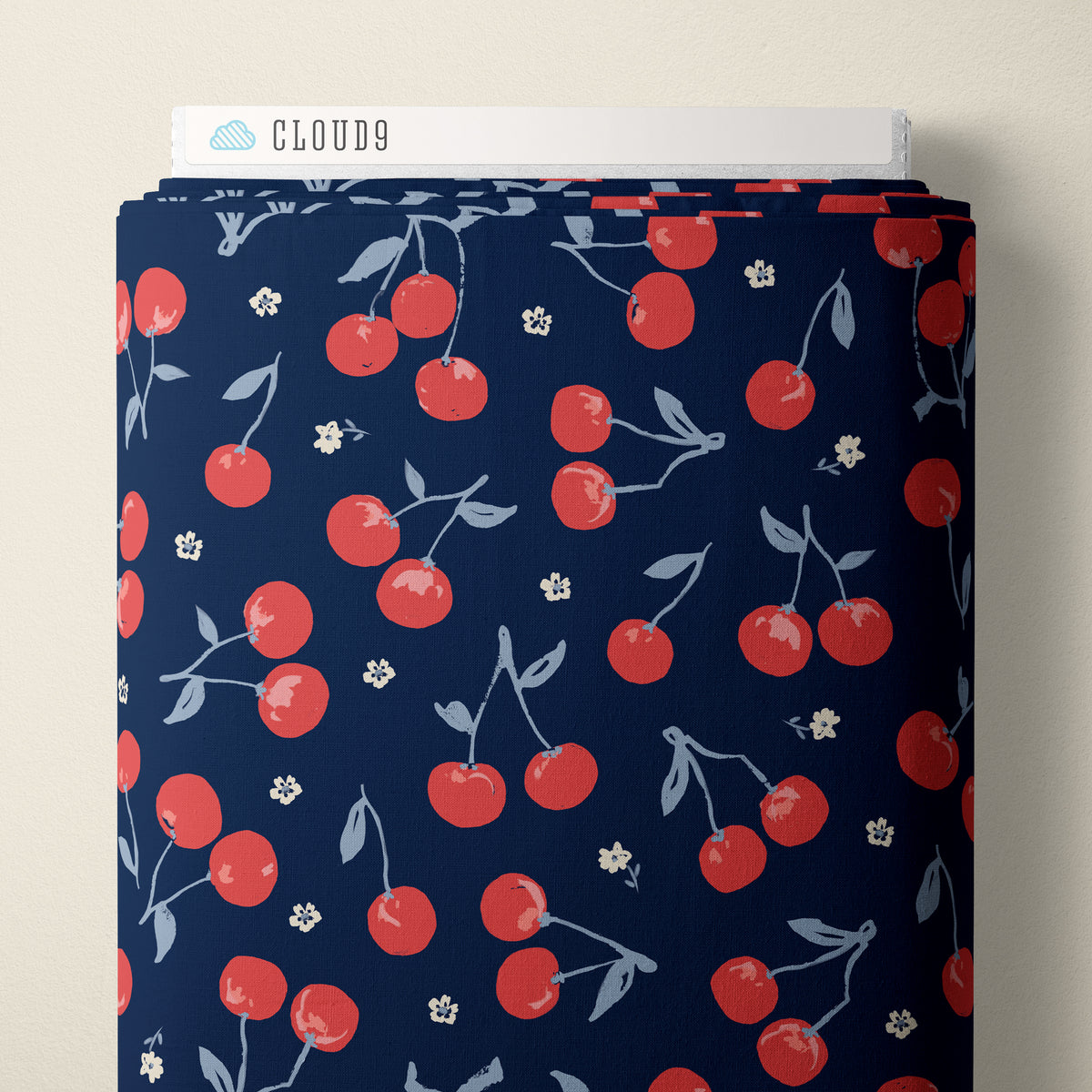 Jubilant 228525 Cherries Navy Alison Janssen Cloud9 Half Yard