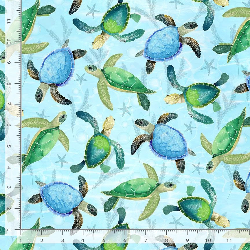Seas the Day KIDZ-CD4657 SKY Swimming Turtle Timeless Treasures Half Yard