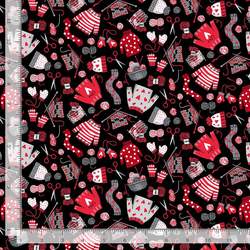 I Heart Knitting KNIT-CD4675 BLACK Knitting Workshop Timeless Treasures Half Yard