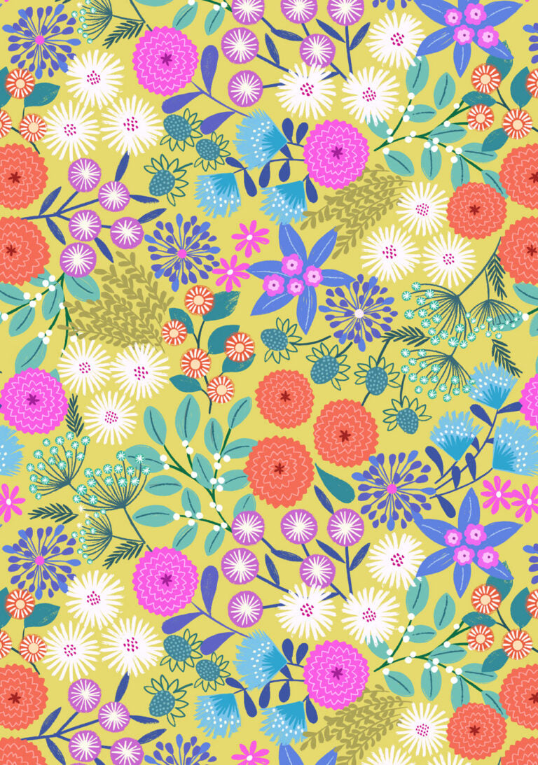 Creative Landscapes Floral On Sunny Day Yellow L23B Lewis & Irene Half Yard