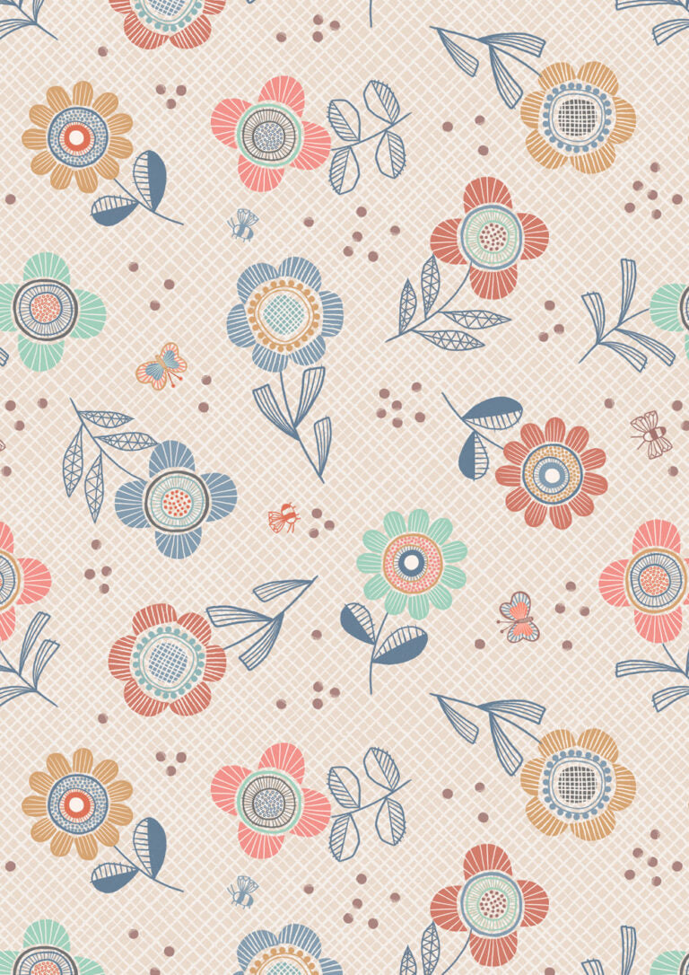 Jaynie Flower Dash On Cream L32A Lewis & Irene Half Yard