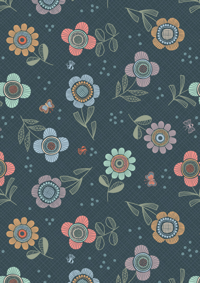 Jaynie Flower Dash On Charcoal L32C Lewis & Irene Half Yard