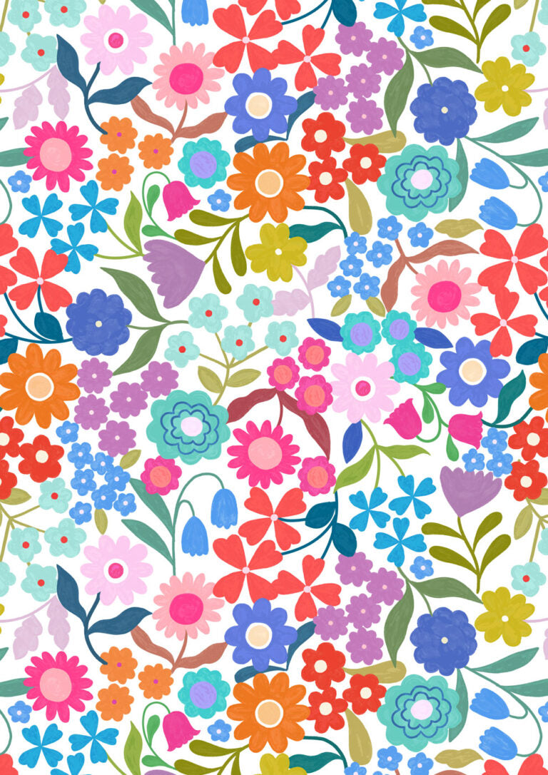 Patchwork Joy Joyful Flowers On Cream L34A Lewis & Irene Half Yard