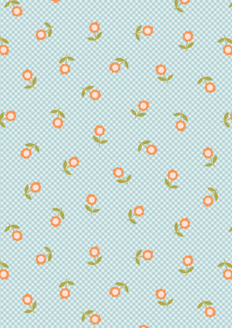 Patchwork Joy Light Blue Micro Gingham Flowers L36A Lewis & Irene Half Yard
