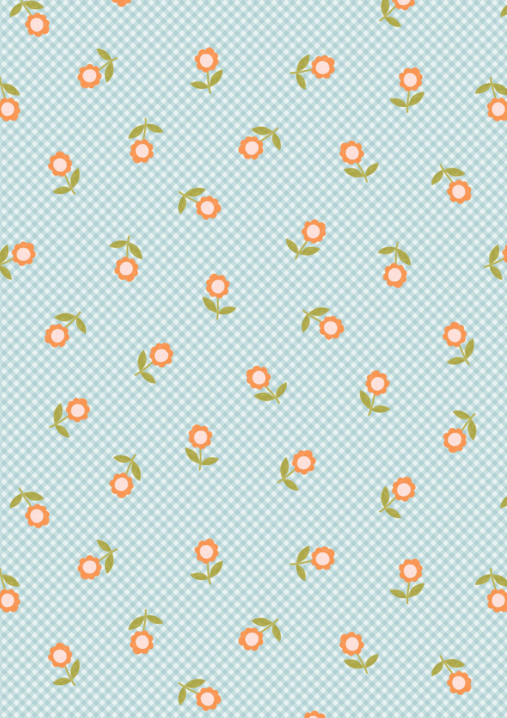 Patchwork Joy Light Blue Micro Gingham Flowers L36A Lewis & Irene Half Yard