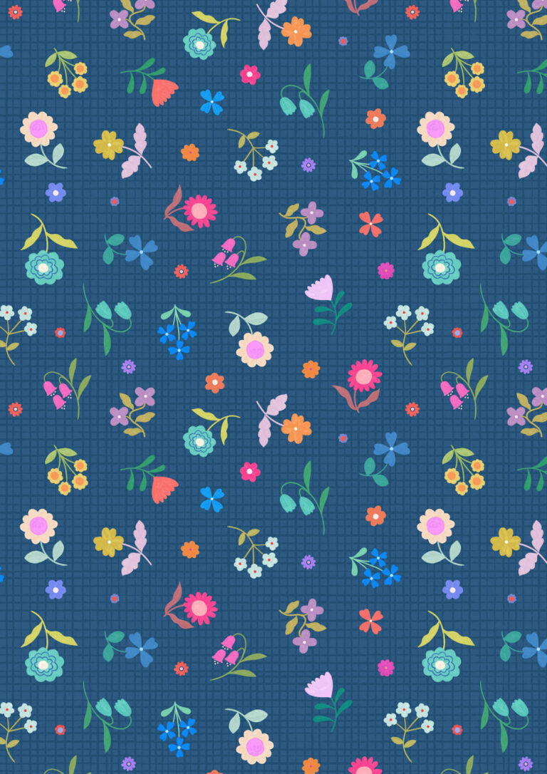 Patchwork Joy Blue Flower Grid L39C Lewis & Irene Half Yard