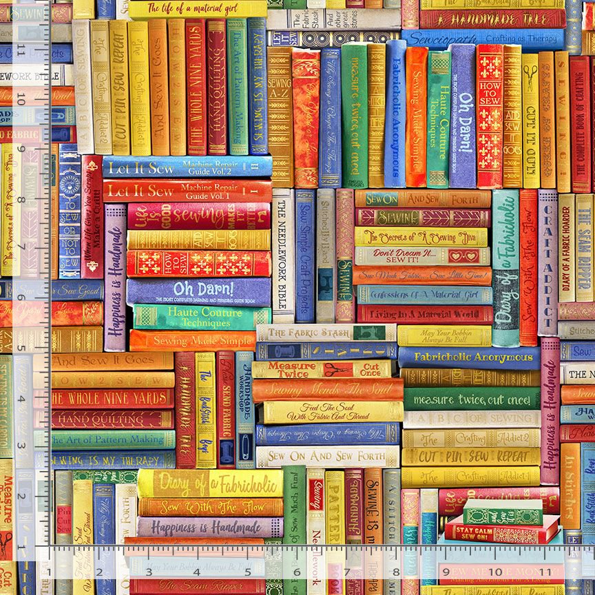Thread & Thimble Sewing Library Books by Timeless Treasures LIBRARY-CD2597 MULTI by the Half Yard