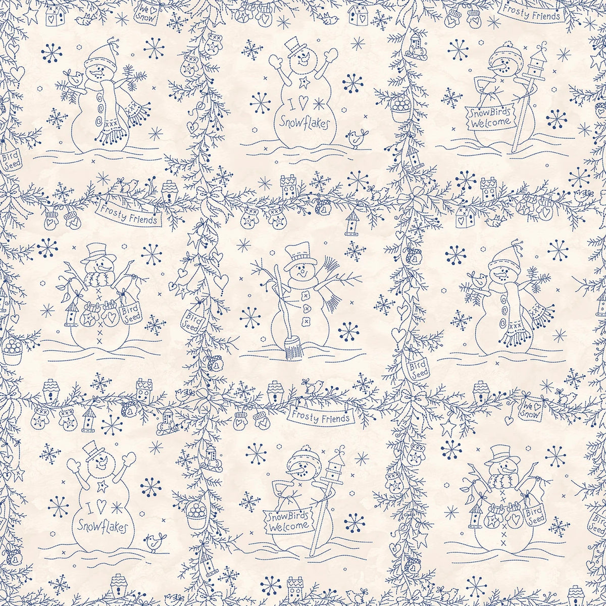 Frosty Friends Blocks Cream MAS11480-E Robin Kingsley Maywood Half Yard