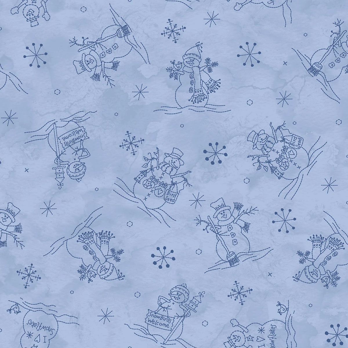 Frosty Friends Tossed Snowmen Blue MAS11481-B Robin Kingsley Maywood Half Yard