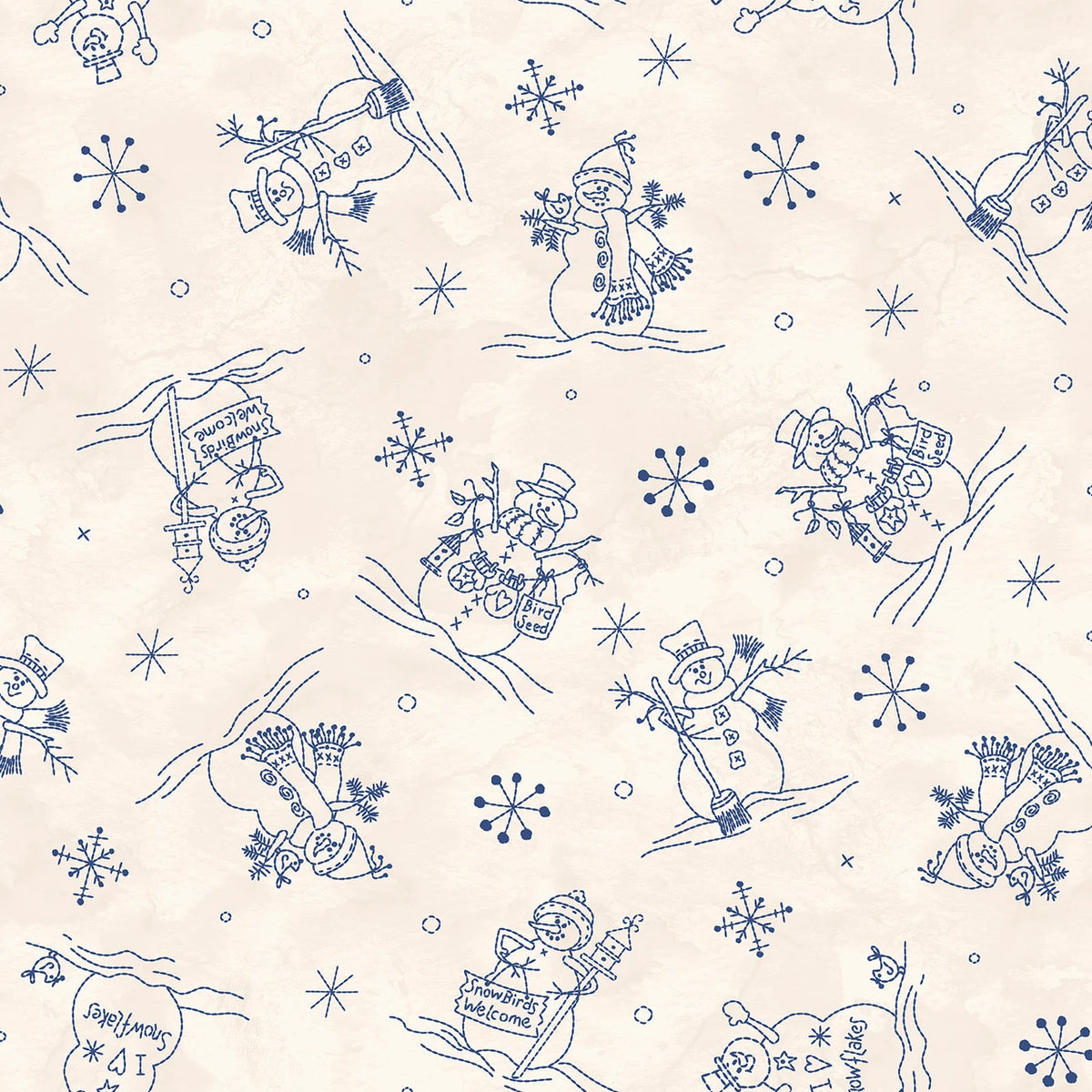 Frosty Friends Tossed Snowmen Cream MAS11481-E Robin Kingsley Maywood Half Yard