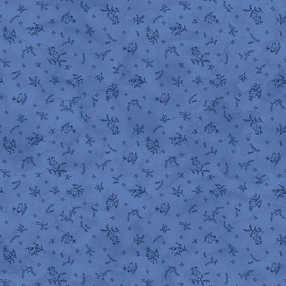 Frosty Friends Sprigs and Birds Blue MAS11484-B Robin Kingsley Maywood Half Yard