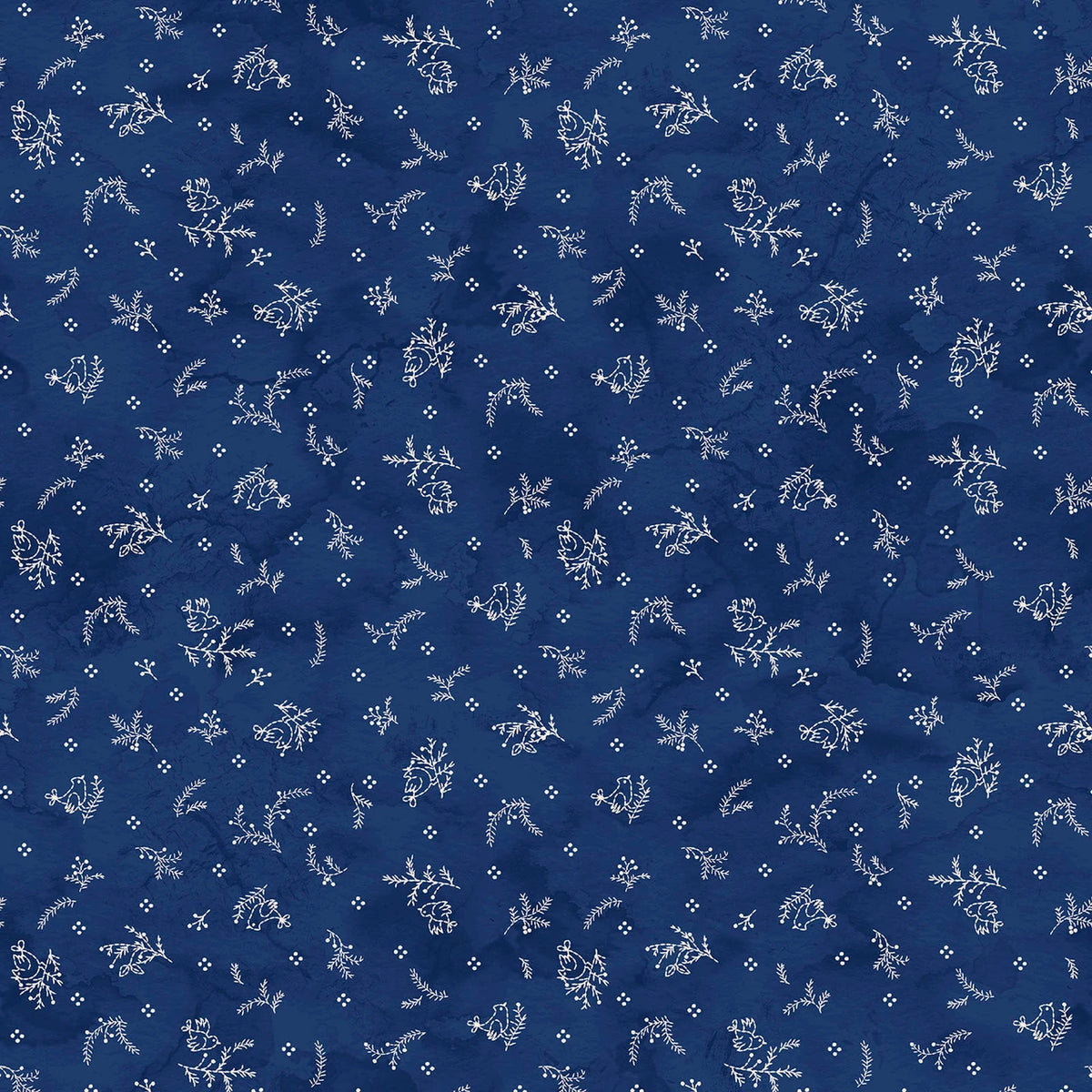 Frosty Friends Sprigs and Birds Navy MAS11484-N Robin Kingsley Maywood Half Yard