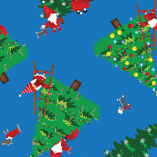 MERRY GNOME TREES DARK BLUE  KANVAS STUDIO BENARTEX 12580P53B HALF YARD