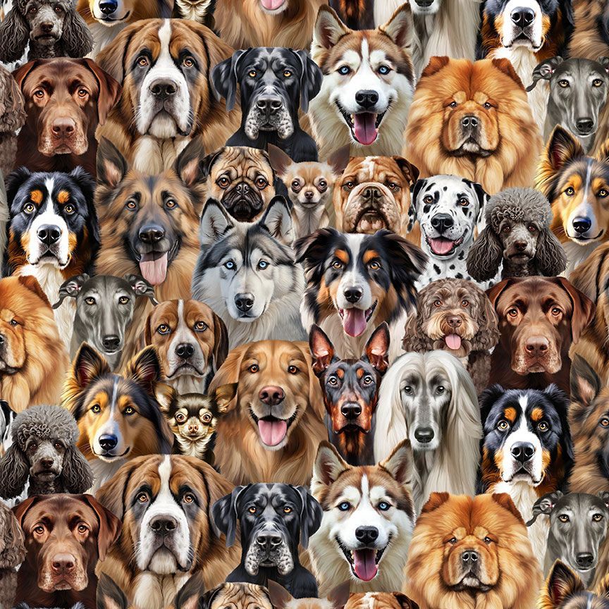 Top Dogs MICHAEL-CD4468 NATURAL Packed Realistic Dogs Michael Searle Timeless Treasures Half Yard
