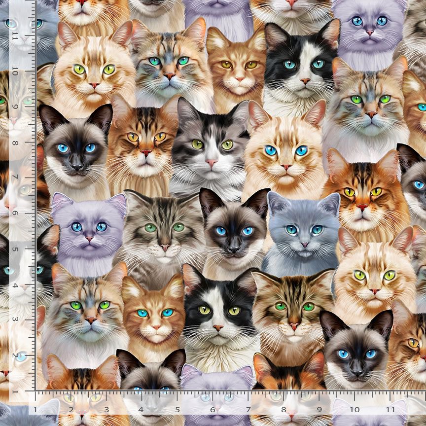 Kitty Cat Club MICHAEL-CD4578 MULTI Stacked Cats Michael Searle Timeless Treasures Half Yard