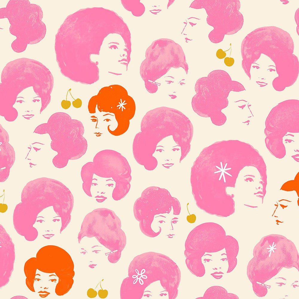 Sparkle Mart Dotties Friends Novelty Ladies Vintage Retro Kitsch RS 0120 11 Ruby Star Pink Half Yard
