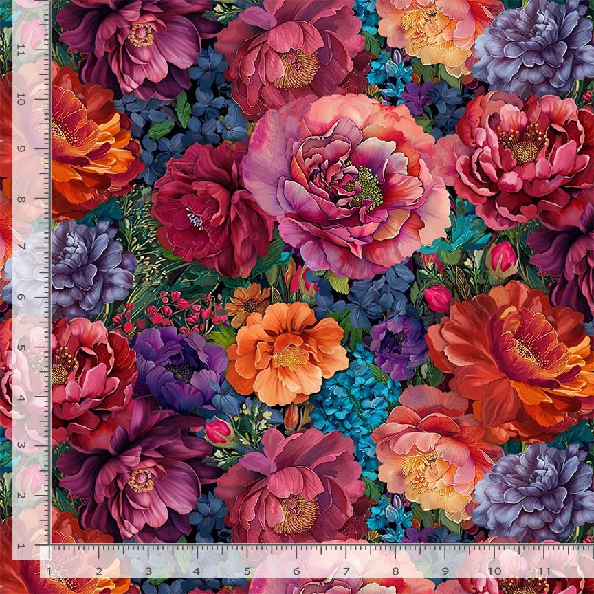 Vibrant Sky NATURE-CD4701 MULTI Packed Bright Floral Timeless Treasures Half Yard
