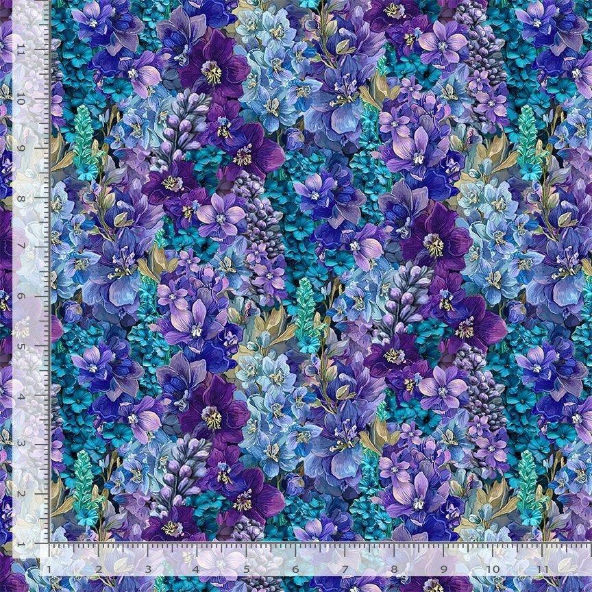 Vibrant Sky NATURE-CD4702 PURPLE Blue &Purple Floral Timeless Treasures Half Yard