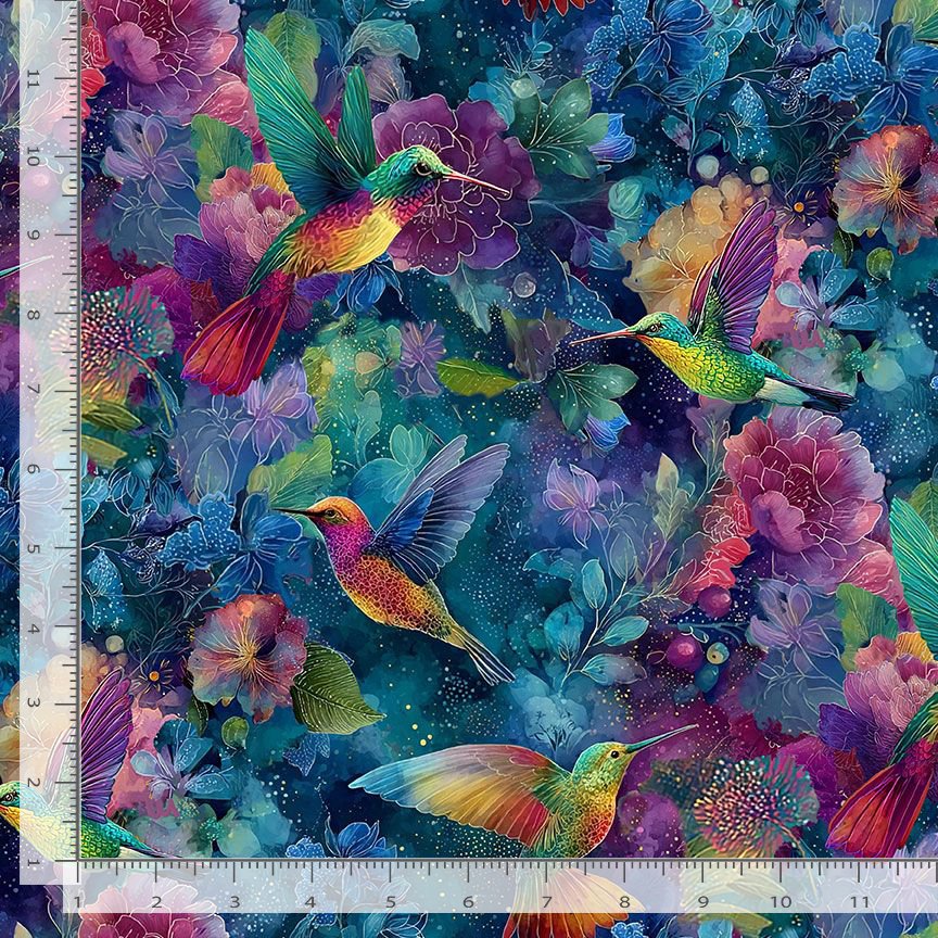 Vibrant Sky NATURE-CD4703 DREAM Hummingbirds & Floral Timeless Treasures Half Yard
