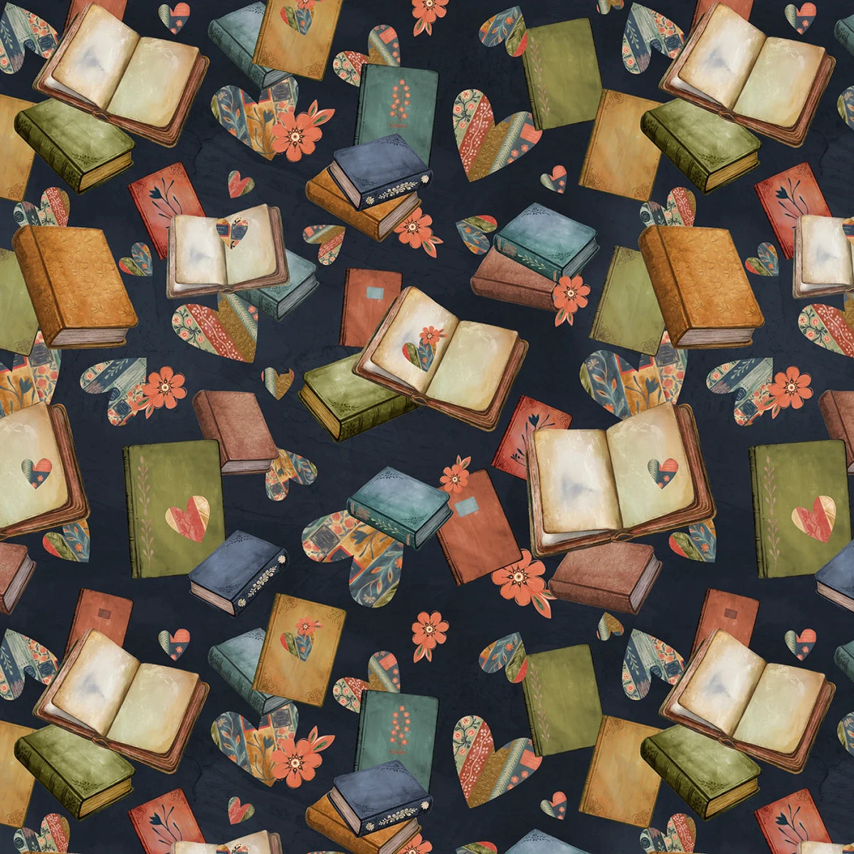 Novella Navy Book Lover Allover Sally Barlow P&B Textiles NOVE6394 N Half Yard