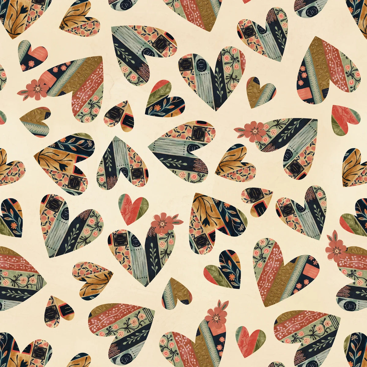 Novella Cream Book Heart Toss Sally Barlow P&B Textiles NOVE6396 E Half Yard