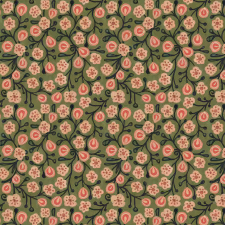 Novella Packed Floral Dark Green Sally Barlow P&B Textiles NOVE6398 DG Half Yard