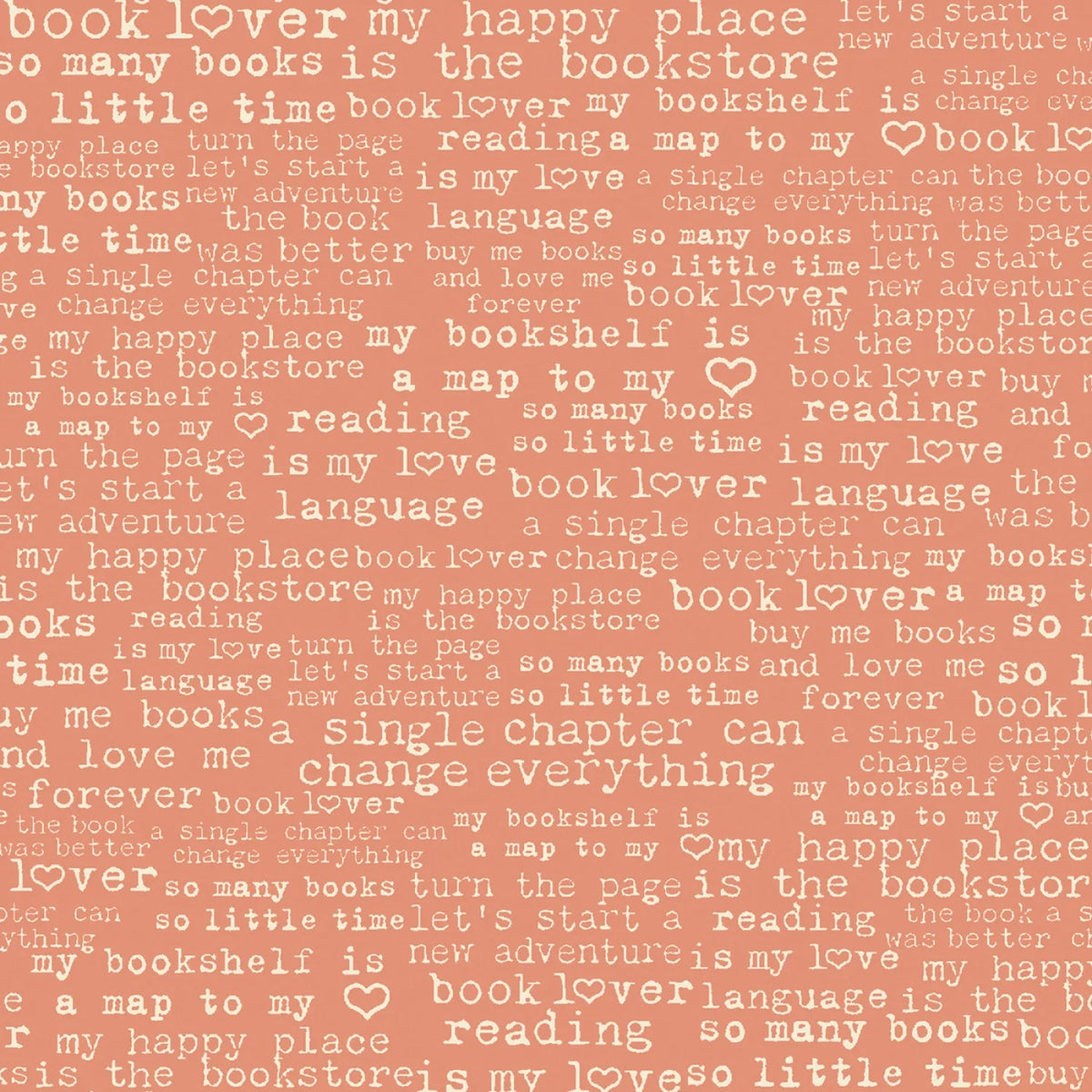 Novella Book Lover Text Print Pink Sally Barlow P&B Textiles NOVE6399 P Half Yard