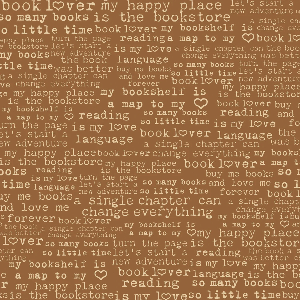 Novella Book Lover Text Print Brown Sally Barlow P&B Textiles NOVE6399 Z Half Yard