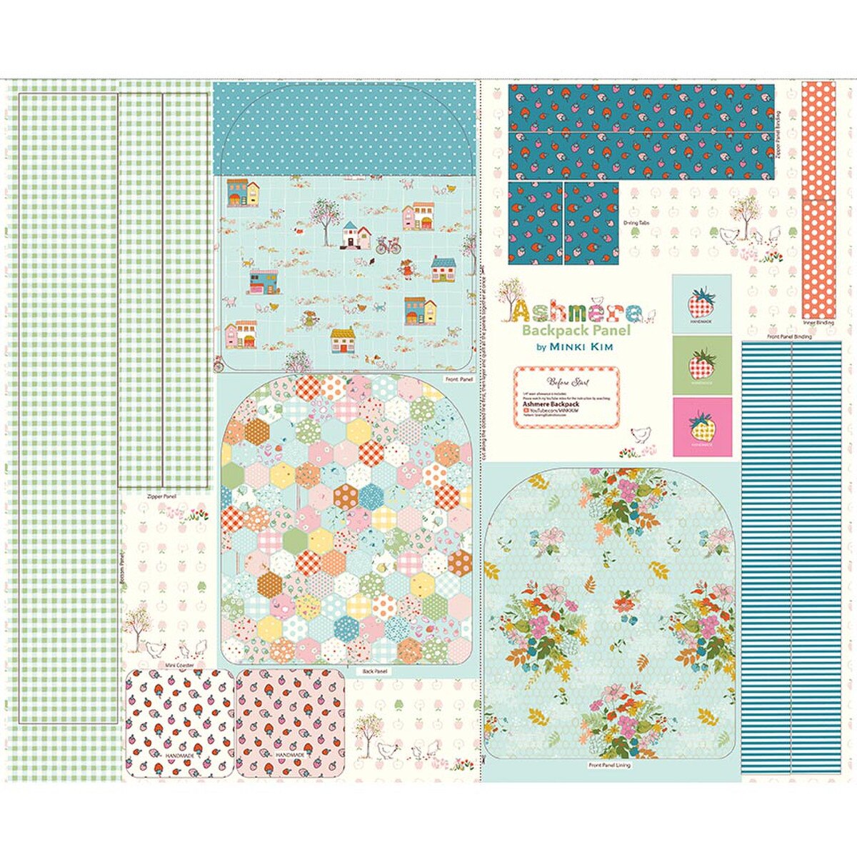 Ashmere Backpack Panel Blue Minki Kim Riley Blake P18899­-BLUE