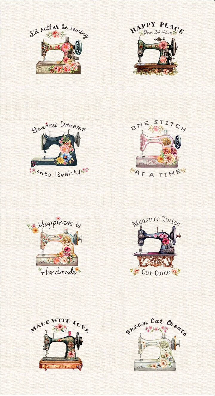Happy Place Floral Sewing Machines 24" Panel PANEL-CD3873 1M