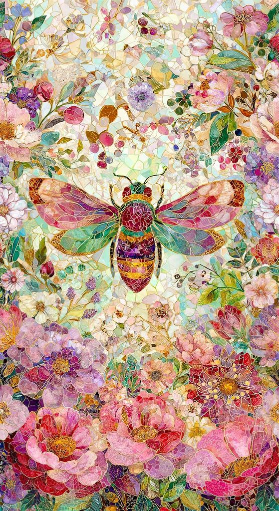 Mosaic Bee PANEL-CD4520 MULTI 24" Bee-autiful Floral Panel Timeless Treasures