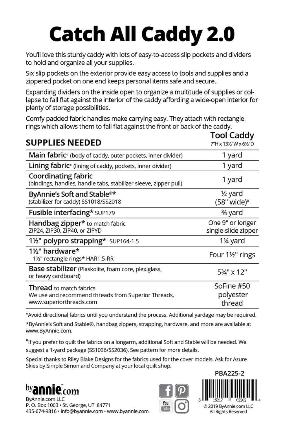 Catch All Caddy 2.0 Organizer Bag Pattern PBA225-2 ByAnnie
