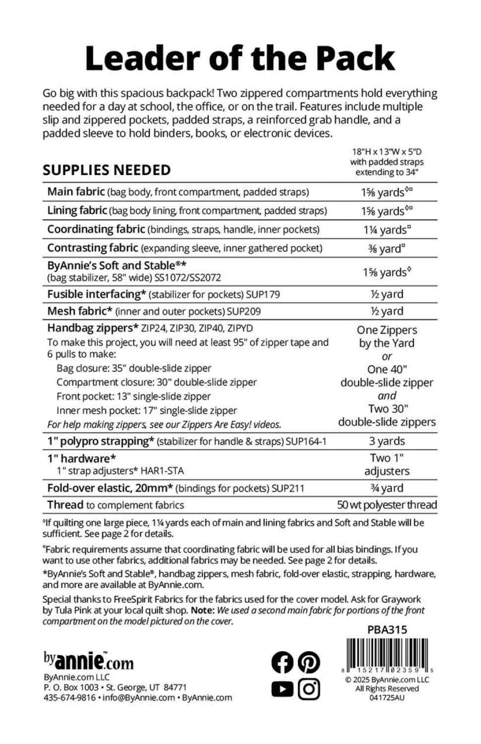Leader of the Pack PBA315 Sewing Pattern ByAnnie