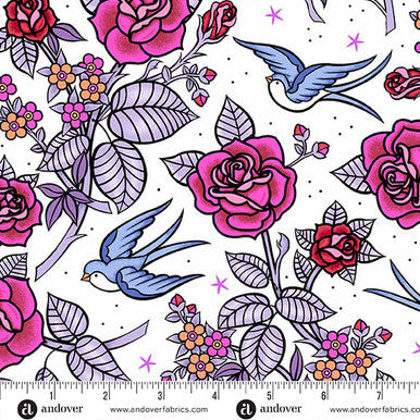 Perfect Day 108's Bluebirds Multi Wide-Back by Libs Elliott for Andover Fabrics AW-10224-L By Yard